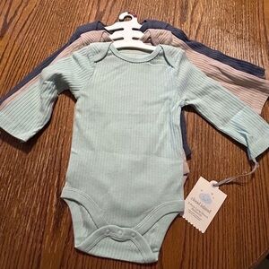 cloud island Ribbed Long-Sleeve One-Piece Bodysuit in Mint